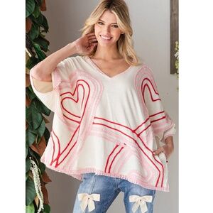 Oli & Hali White and Pink Heart Top